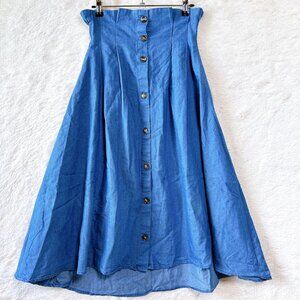 Askonow Flared Skirt Denim Style Button Front A-Line